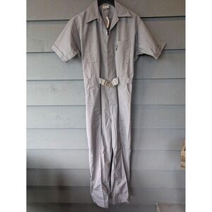 Vintage Cal Styled Coveralls Mens 42 Gray Short Sleeve Belted Workwear USA 60s